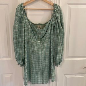 Green cream plaid urban outfitters short dress long sleeve